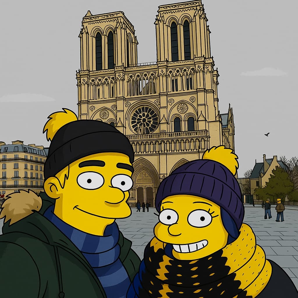 couple-notradome photo transformed into The Simpsons AI artwork - the simpsons style generator