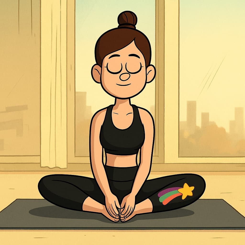 girl-yoga photo transformed into Gravity Falls AI artwork - gravity falls style generator