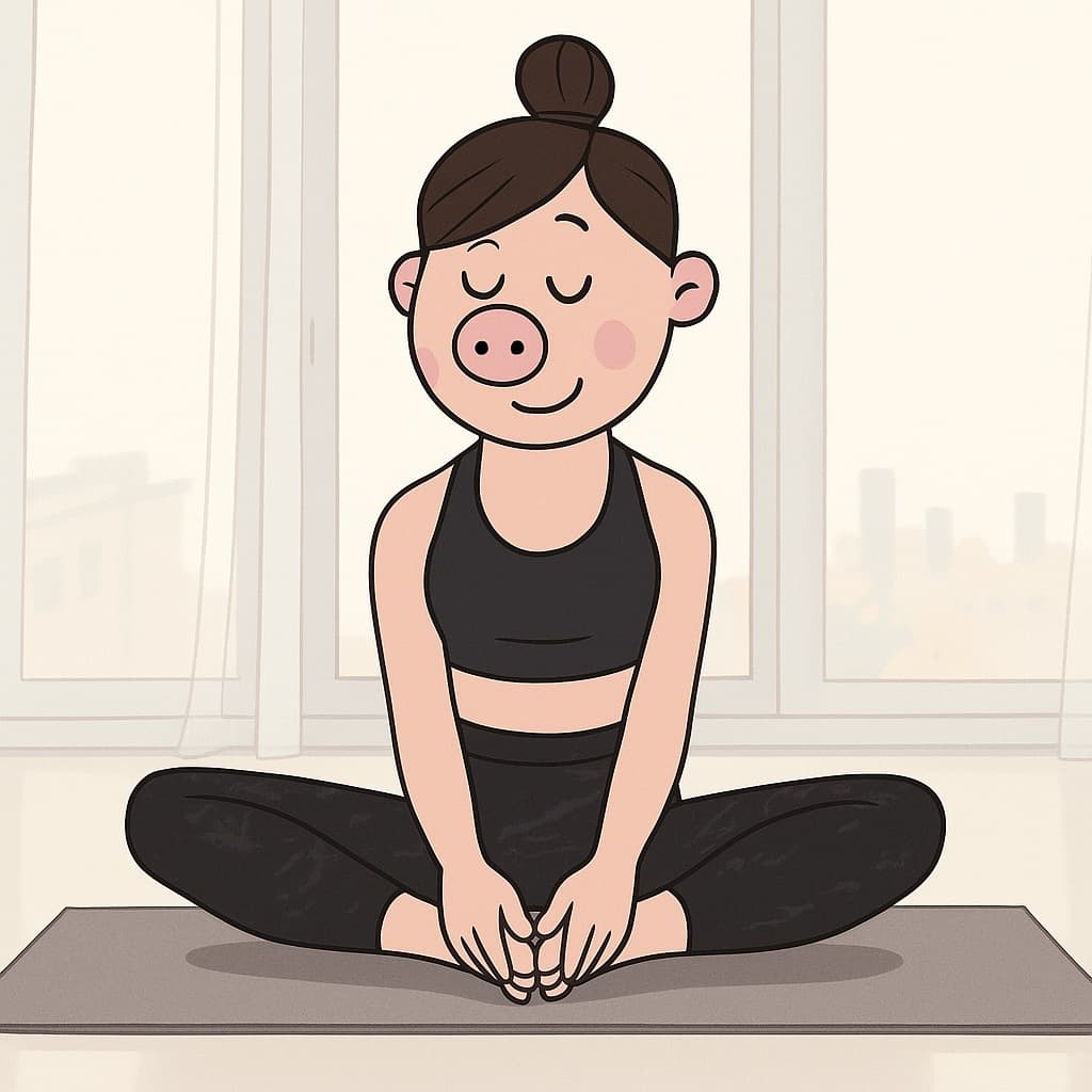 girl-yoga photo transformed into Peppa Pig AI artwork - peppa pig style generator