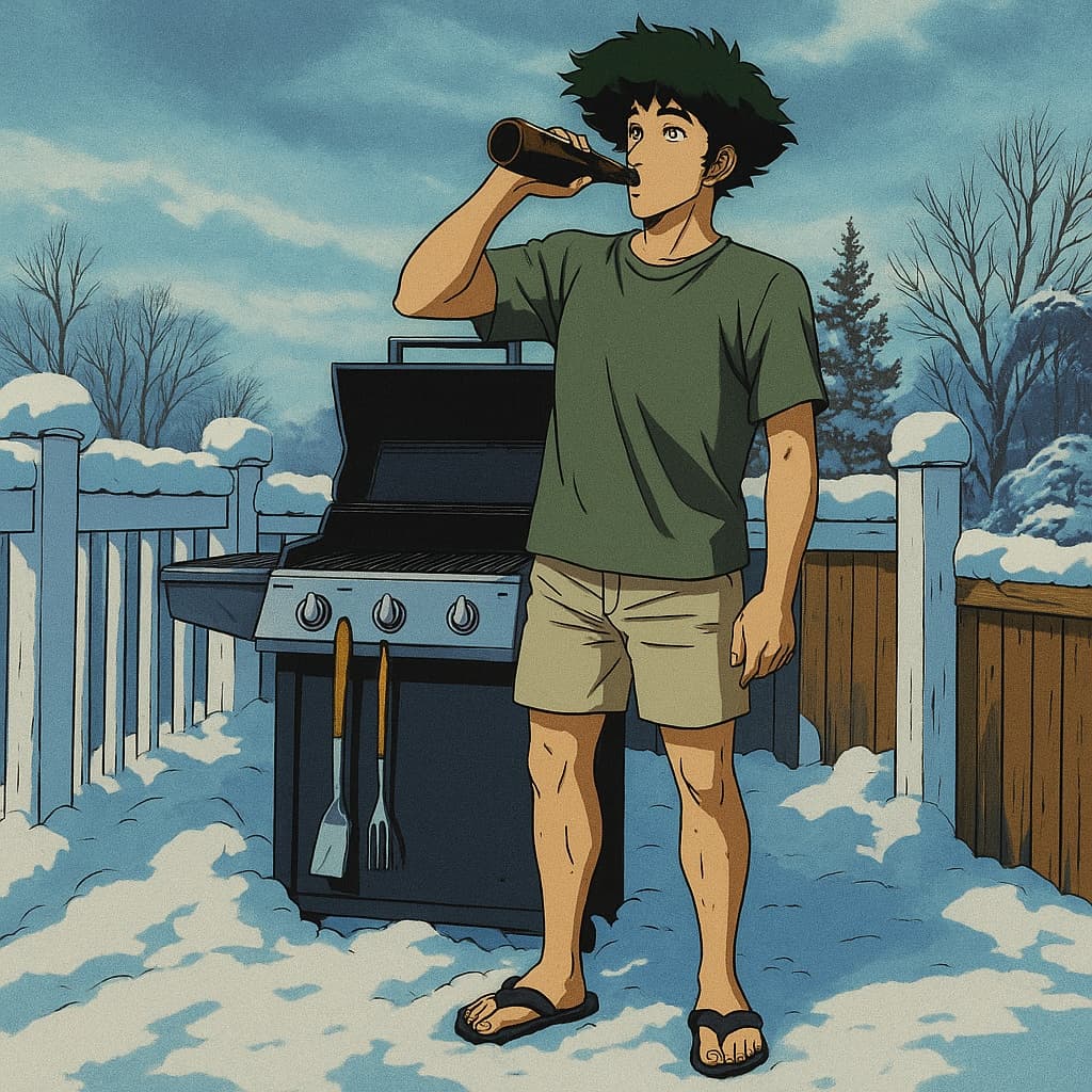 guy-beer photo transformed into Cowboy Bebop AI artwork - cowboy bebop style generator