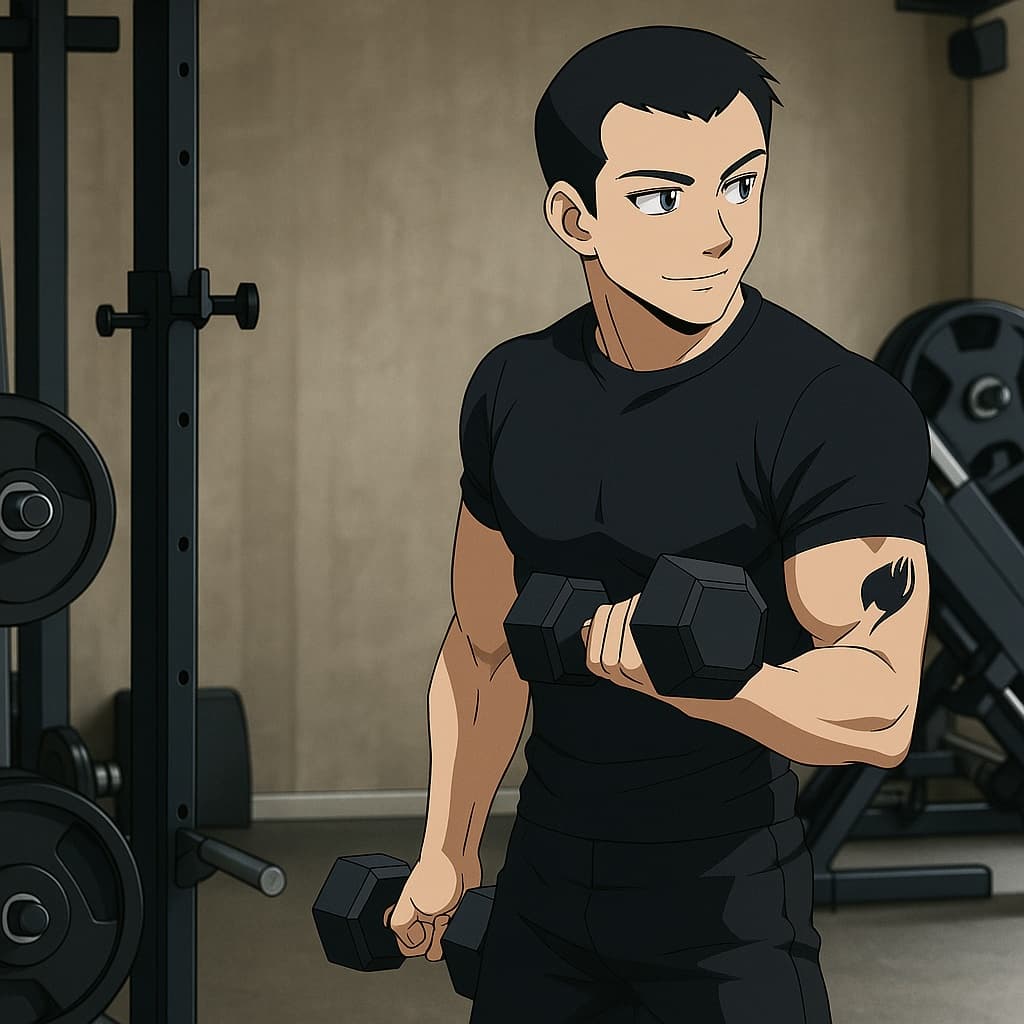 guy-gym photo transformed into Fairy Tail AI artwork - fairy tail style generator