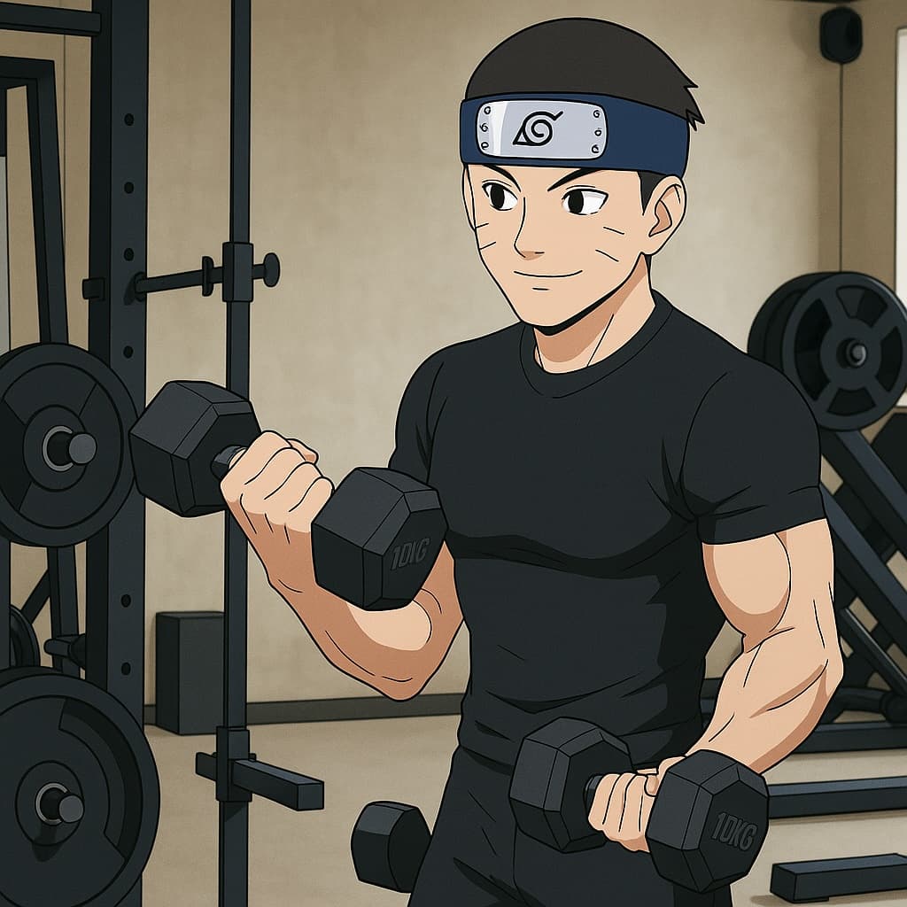 guy-gym photo transformed into Naruto AI artwork - naruto style generator
