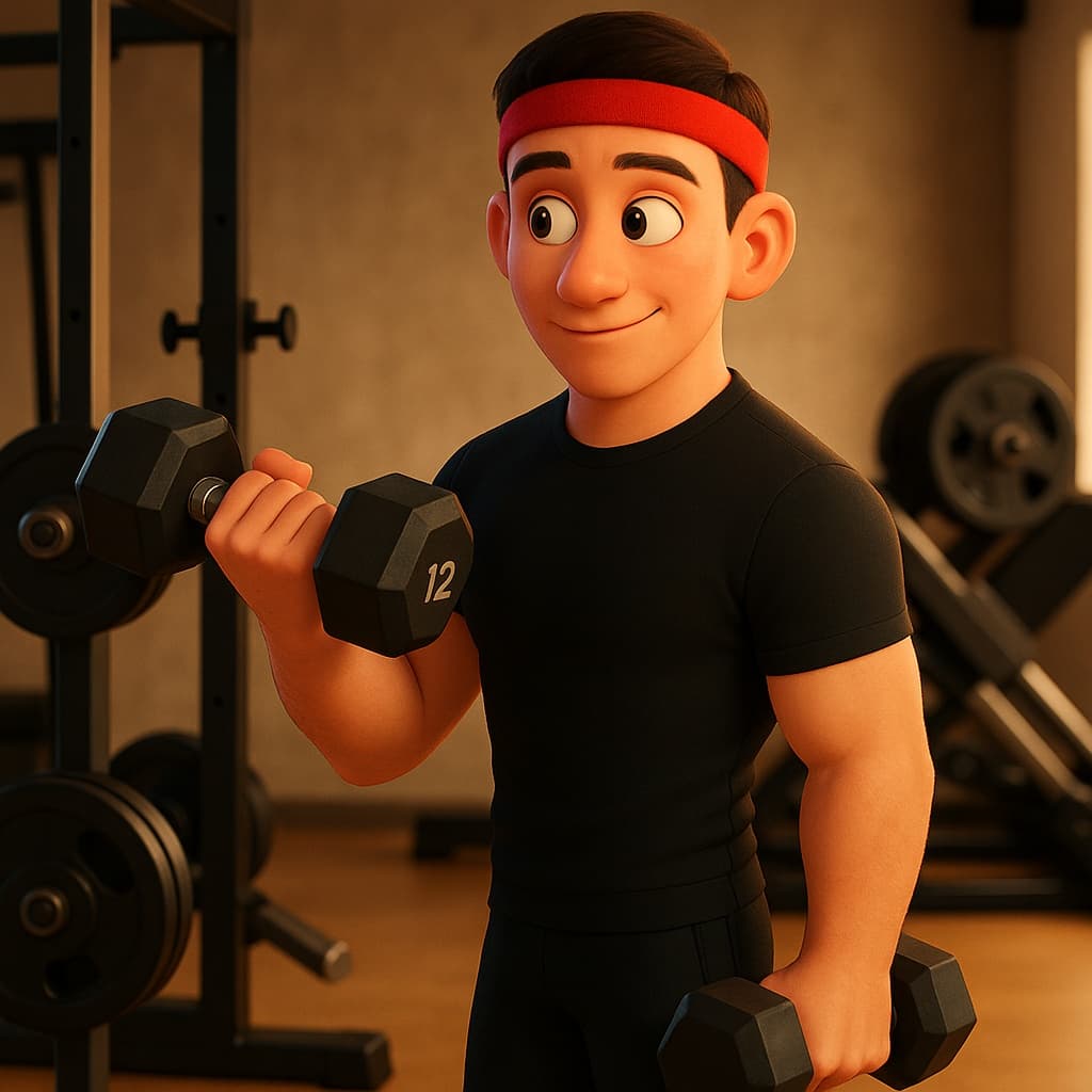 guy-gym photo transformed into Pixar AI artwork - pixar style generator