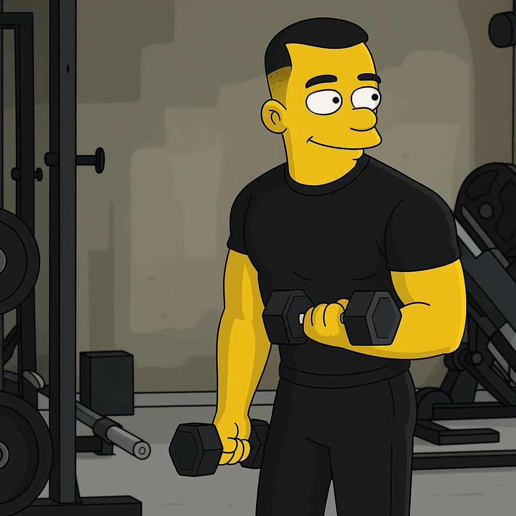 guy-gym photo transformed into The Simpsons AI artwork - the simpsons style generator