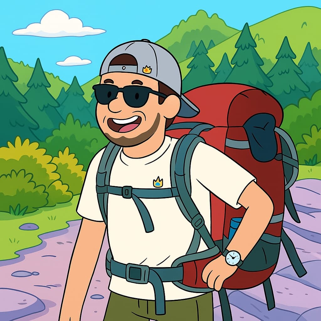 guy-hike photo transformed into Adventure Time AI artwork - adventure time style generator