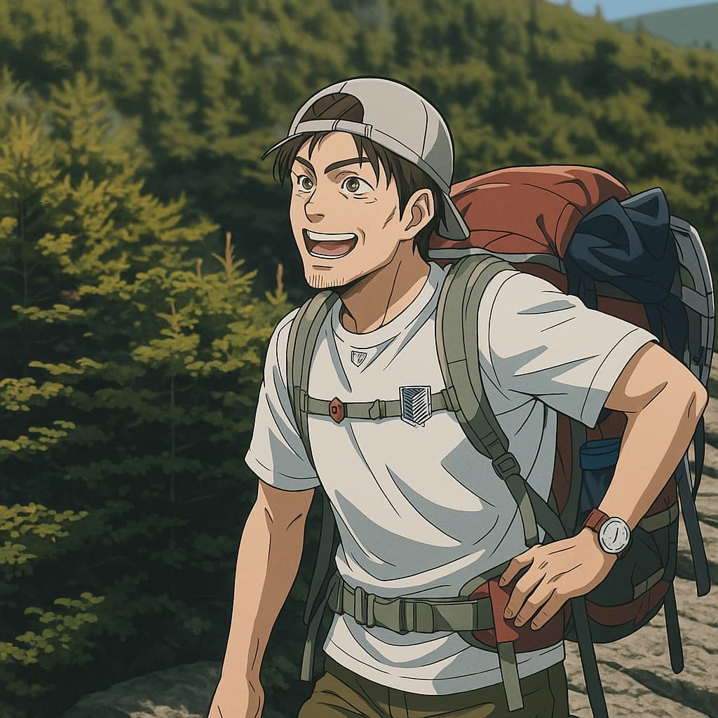 guy-hike photo transformed into Attack on Titan AI artwork - attack on titan style generator