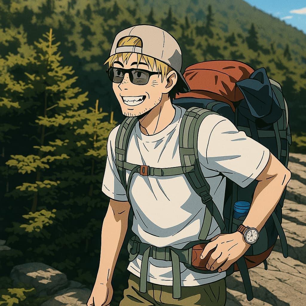 guy-hike photo transformed into Chainsaw Man AI artwork - chainsaw man style generator