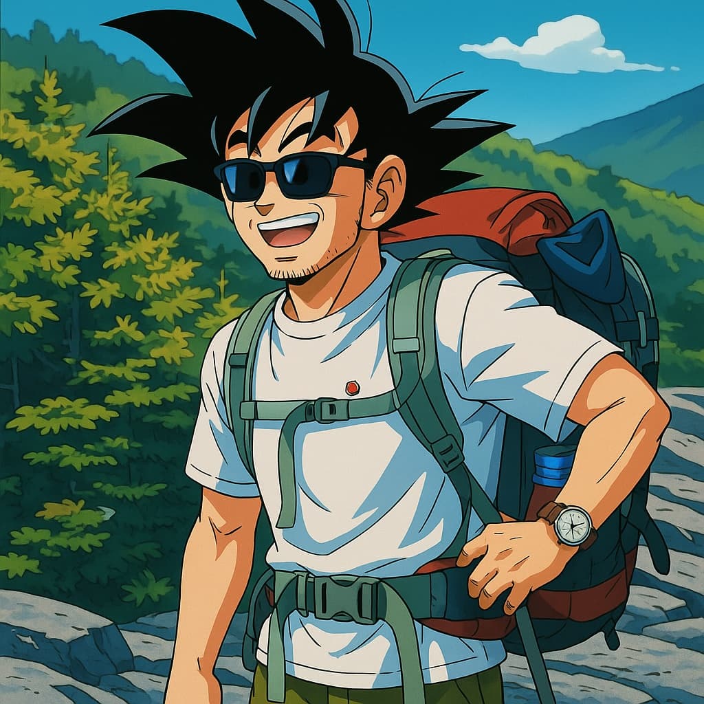 guy-hike photo transformed into Dragon Ball Z AI artwork - dragon ball z style generator