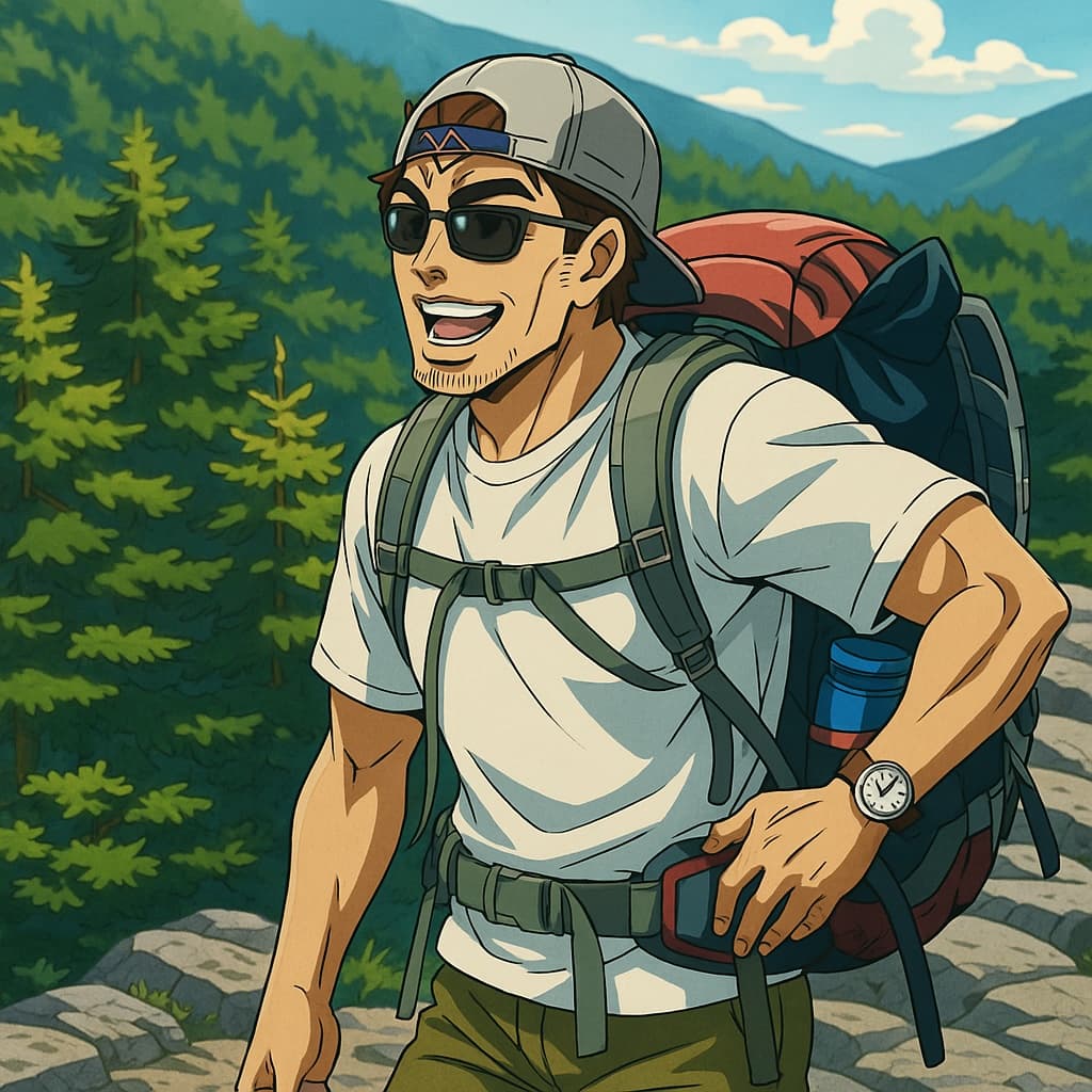 guy-hike photo transformed into JoJo's Bizarre Adventure AI artwork - jojo's bizarre adventure style generator