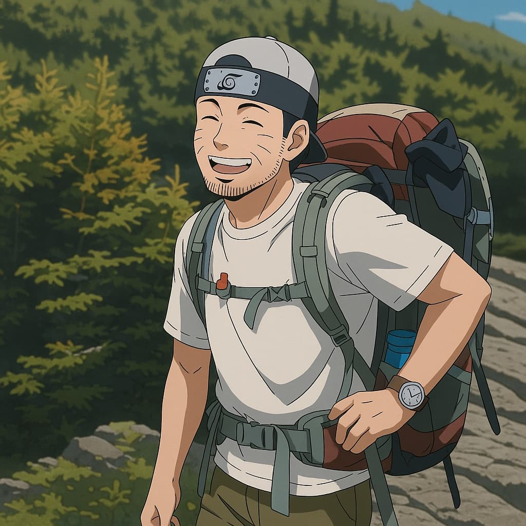 guy-hike photo transformed into Naruto AI artwork - naruto style generator