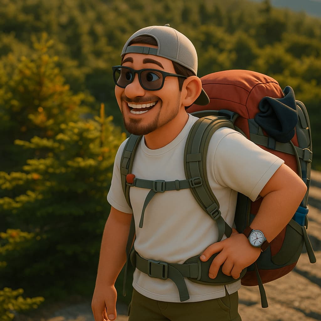 guy-hike photo transformed into Pixar AI artwork - pixar style generator