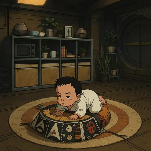 baby-floor photo transformed into Cowboy Bebop AI artwork - cowboy bebop style generator