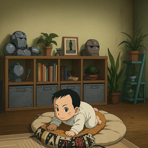 baby-floor photo transformed into Fullmetal Alchemist AI artwork - fullmetal alchemist style generator