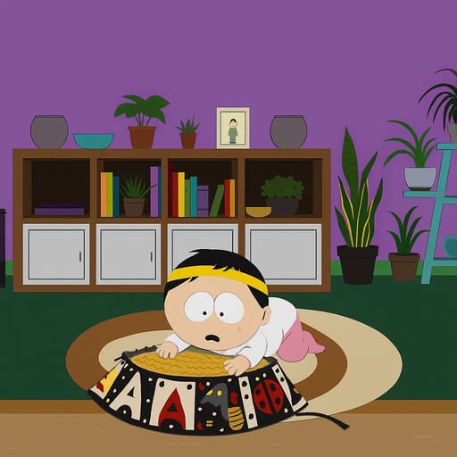 baby-floor photo transformed into South Park AI artwork - south park style generator