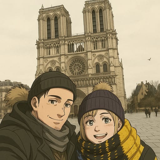 couple-notradome photo transformed into Attack on Titan AI artwork - attack on titan style generator