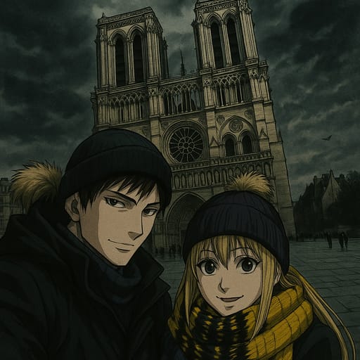 couple-notradome photo transformed into Death Note AI artwork - death note style generator