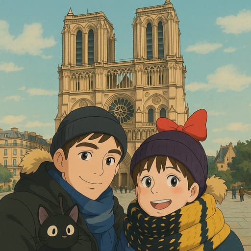 couple-notradome photo transformed into Ghibli AI artwork - ghibli style generator