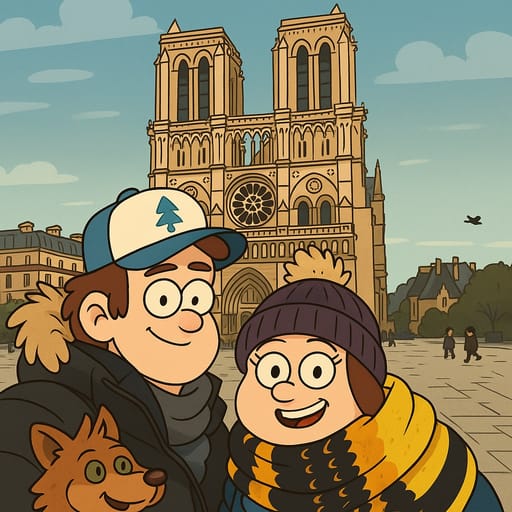 couple-notradome photo transformed into Gravity Falls AI artwork - gravity falls style generator