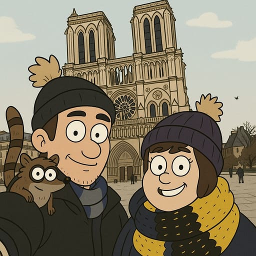 couple-notradome photo transformed into Regular Show AI artwork - regular show style generator