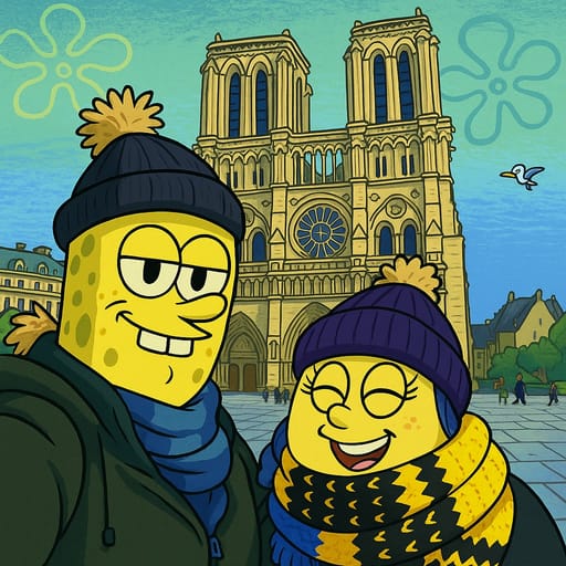 couple-notradome photo transformed into SpongeBob SquarePants AI artwork - spongebob squarepants style generator