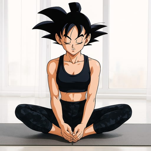 girl-yoga photo transformed into Dragon Ball Z AI artwork - dragon ball z style generator