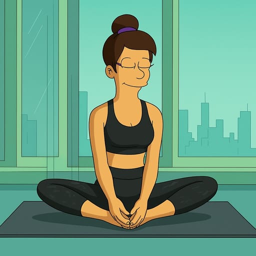 girl-yoga photo transformed into Futurama AI artwork - futurama style generator