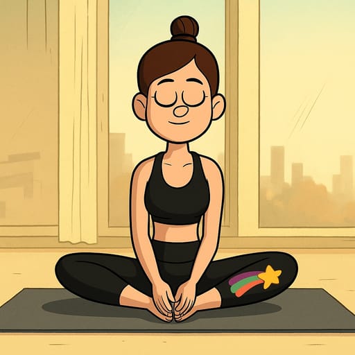 girl-yoga photo transformed into Gravity Falls AI artwork - gravity falls style generator