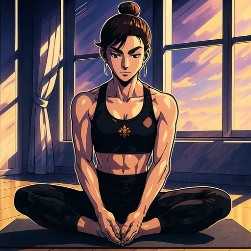 girl-yoga photo transformed into JoJo's Bizarre Adventure AI artwork - jojo's bizarre adventure style generator