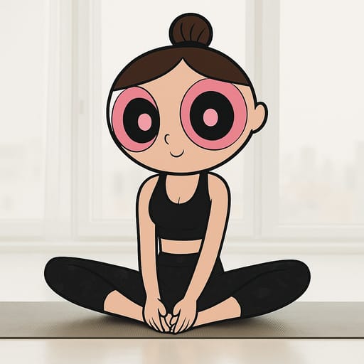 girl-yoga photo transformed into The Powerpuff Girls AI artwork - the powerpuff girls style generator