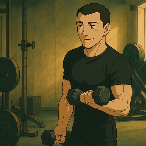 guy-gym photo transformed into Cowboy Bebop AI artwork - cowboy bebop style generator