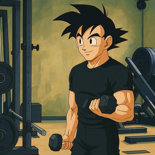 guy-gym photo transformed into Dragon Ball Z AI artwork - dragon ball z style generator