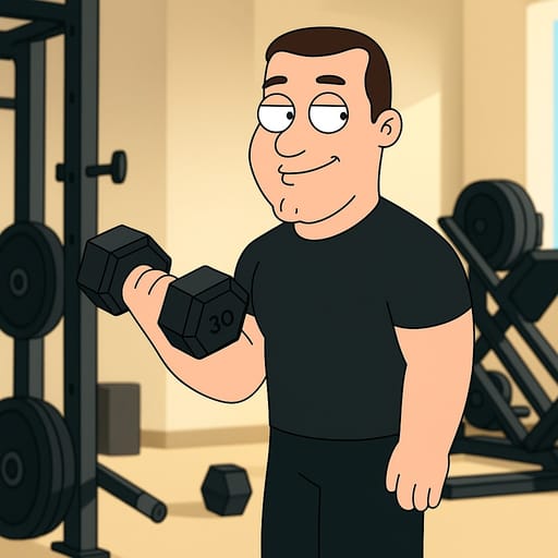 guy-gym photo transformed into Family Guy AI artwork - family guy style generator