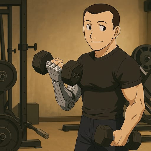 guy-gym photo transformed into Fullmetal Alchemist AI artwork - fullmetal alchemist style generator