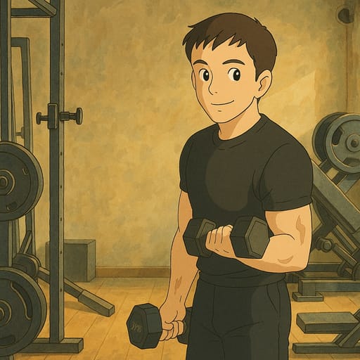guy-gym photo transformed into Ghibli AI artwork - ghibli style generator
