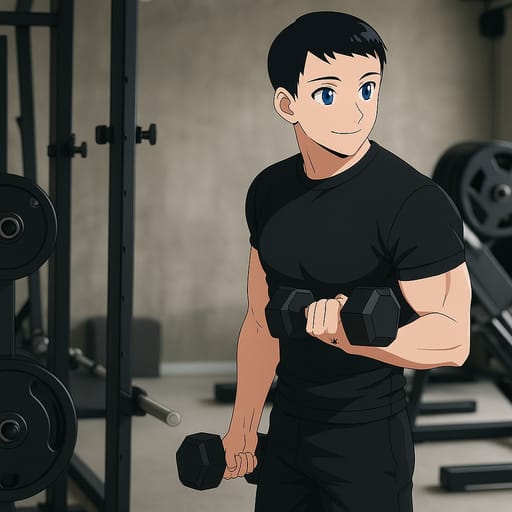 guy-gym photo transformed into Oshi no Ko AI artwork - oshi no ko style generator