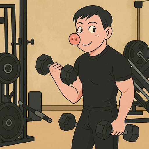 guy-gym photo transformed into Peppa Pig AI artwork - peppa pig style generator