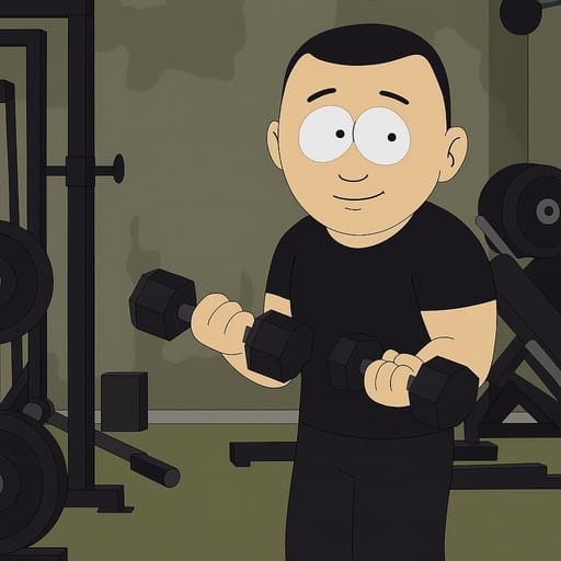 guy-gym photo transformed into South Park AI artwork - south park style generator