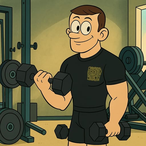guy-gym photo transformed into SpongeBob SquarePants AI artwork - spongebob squarepants style generator