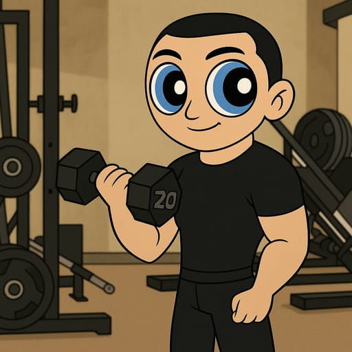 guy-gym photo transformed into The Powerpuff Girls AI artwork - the powerpuff girls style generator