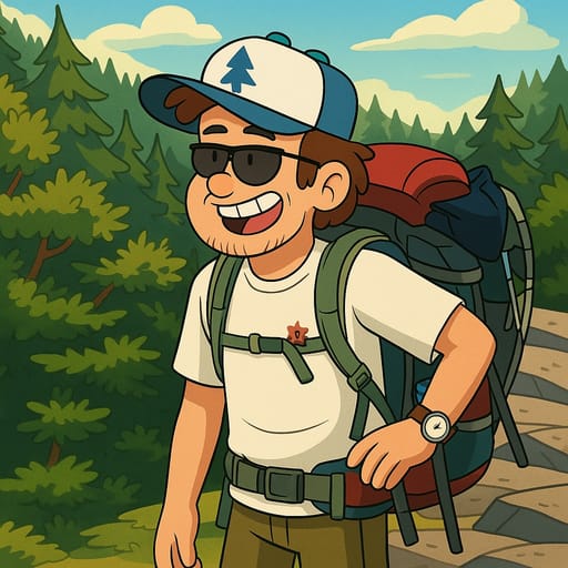 guy-hike photo transformed into Gravity Falls AI artwork - gravity falls style generator
