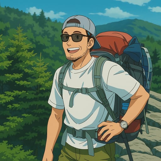 guy-hike photo transformed into Neon Genesis Evangelion AI artwork - neon genesis evangelion style generator