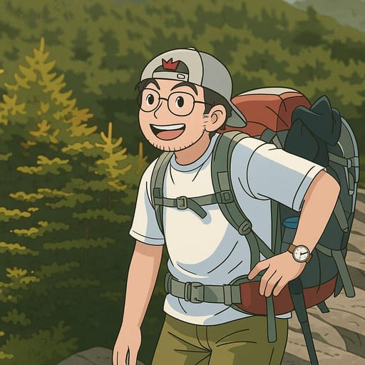 guy-hike photo transformed into Peppa Pig AI artwork - peppa pig style generator