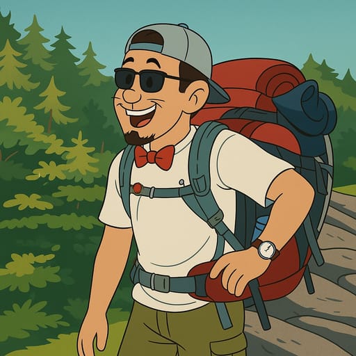 guy-hike photo transformed into Tom & Jerry AI artwork - tom & jerry style generator